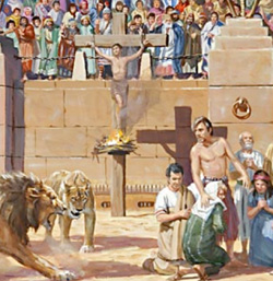 The First Martyrs of the Church of Rome were Christians martyred in the city of Rome during Nero's persecution in 64. The holy men and women are also called the 
